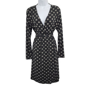 346 BROOKS BROTHERS WOMENS SIZE MEDIUM LONG SLEEVE WRAP BLACK PRINT DRESS